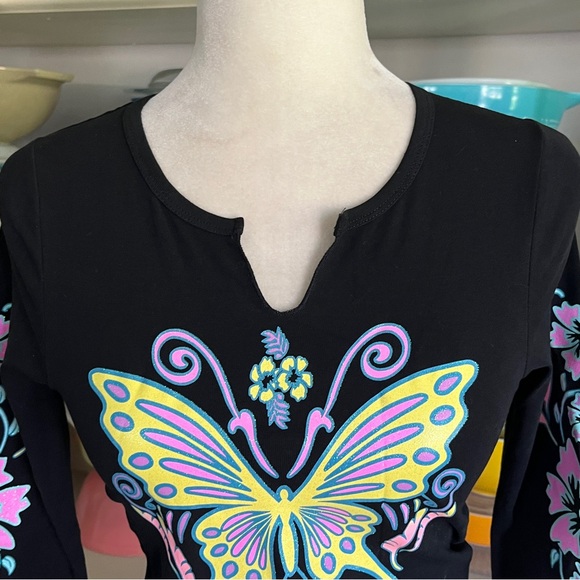 Dollskill Delia’s Butterfly Long Sleeve Glitter Top - Size Small - Picture 2 of 11